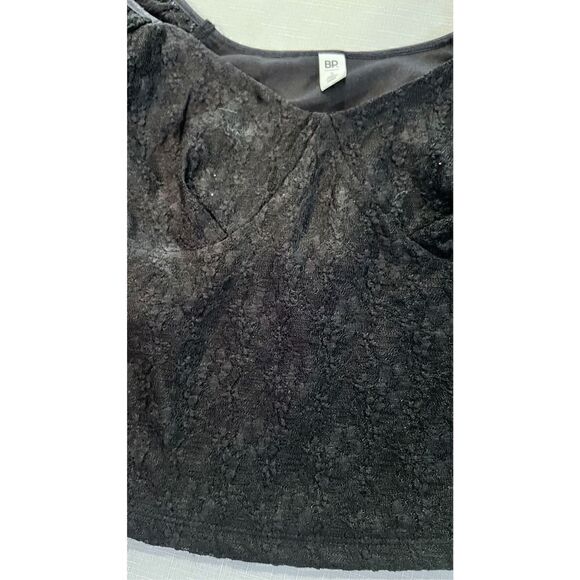 BP. Women's Off-the-Shoulder Textured Ruffle Lace Crop Top Black Size Small NWT - Picture 4 of 12